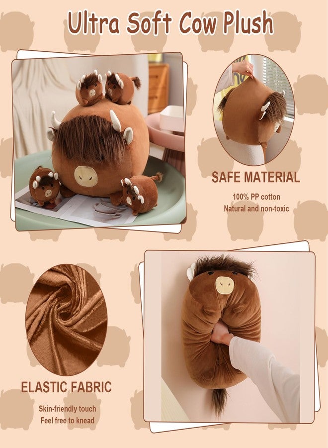 SQEQE Highland Cows Stuffed Animals 5 in 1, Cute Fluffy Cow Plush with 4 Babies in Tummy, Soft Highland Cattle Kid Bedtime for Christmas Valentine's Birthday Gifts, Plushies Decor for Boys Girls - Image 4